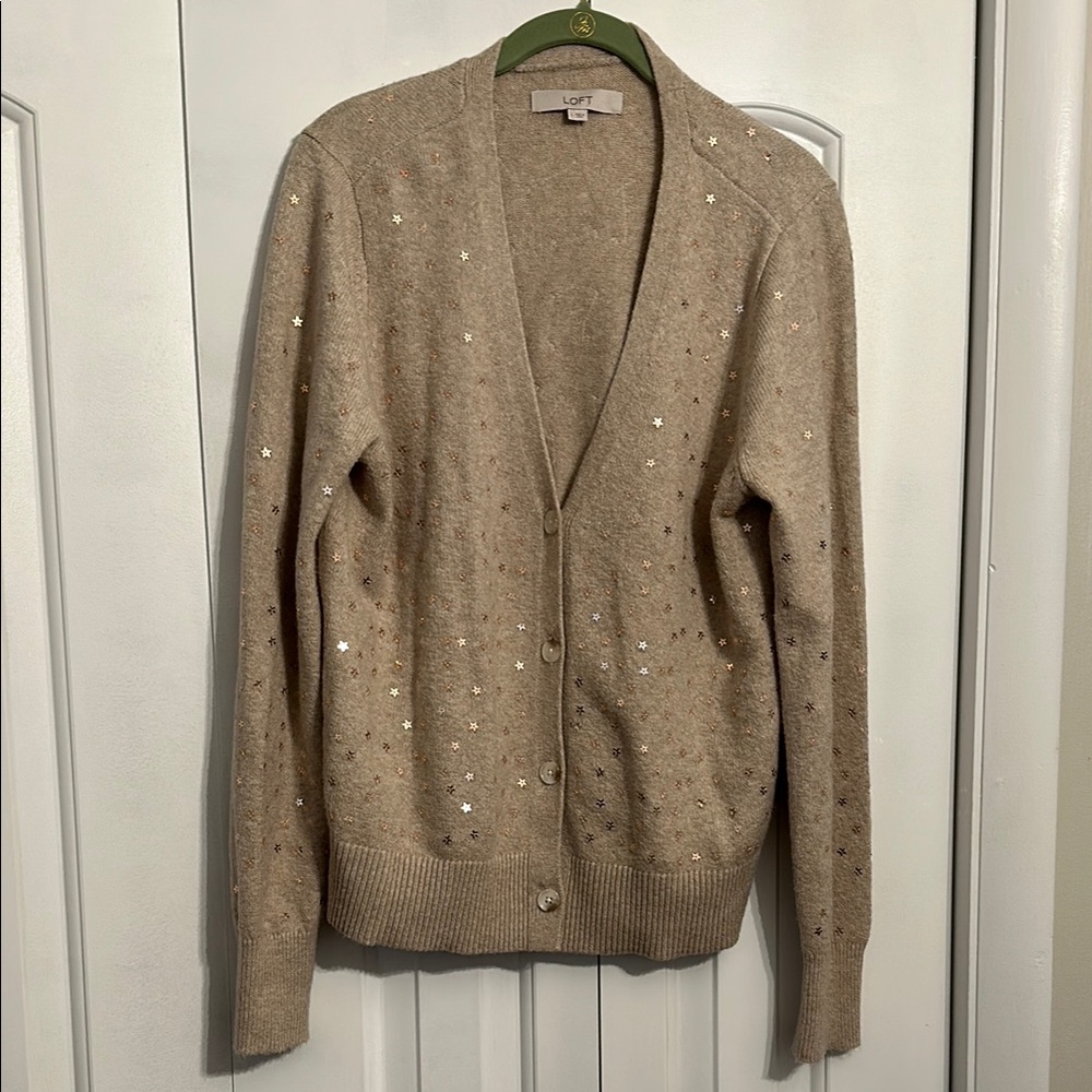 LOFT Women's Beige Sequin Sweater